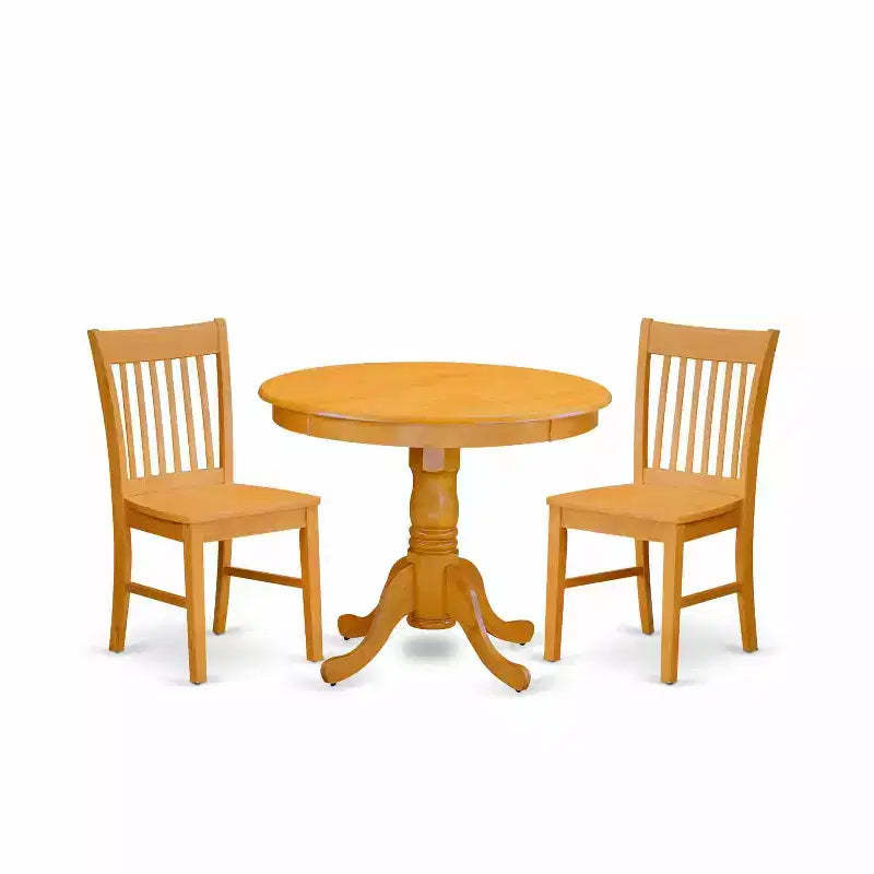 3-Piece Natural Oak Finish Solid Wood Top - Dining Room Set - Seats 4