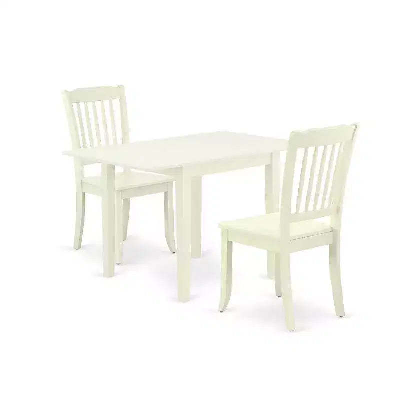 HomeStock 3-Piece Linen White Finish Solid Wood Top Dining Table Set