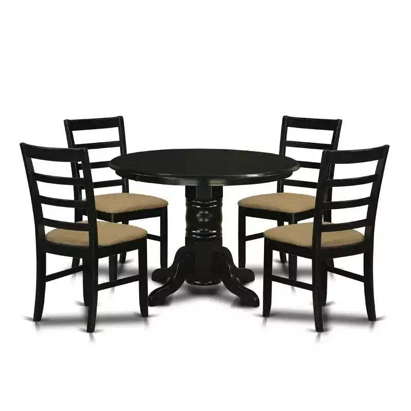Medieval Round Dining Table Set - 5 Piece Kitchen Chairs & Table - Linen Fabric - 42 Inch