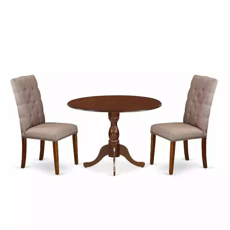 3-Piece Mahogany Finish Solid Wood Top Button Tufted Dining Room Set (Seats-4)