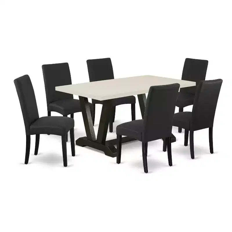 7-Piece Rectangle Natural Oak Finish Solid Wood Top Dining Table with 6-Parson Chairs with