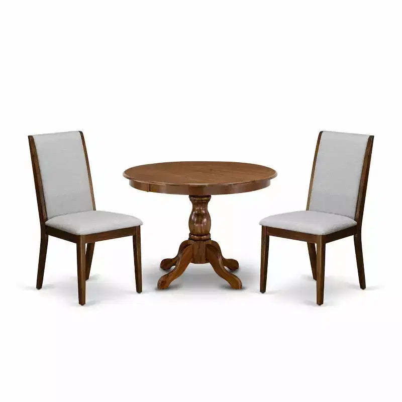 3-Piece Acacia Walnut Finish Solid Wood Top - Dining Room Set with High Back - Seats 4