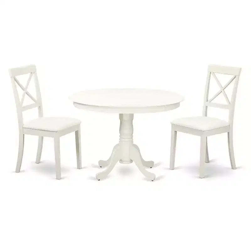 HomeStock 3-Pc Linen White Finish Solid Wood Top-Dining Room Set-Seats 4