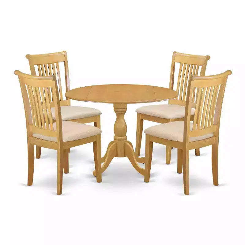 HomeStock 5-Piece Natural Oak Finish Solid Wood Top Dining table with 4 Chairs with Slat Back