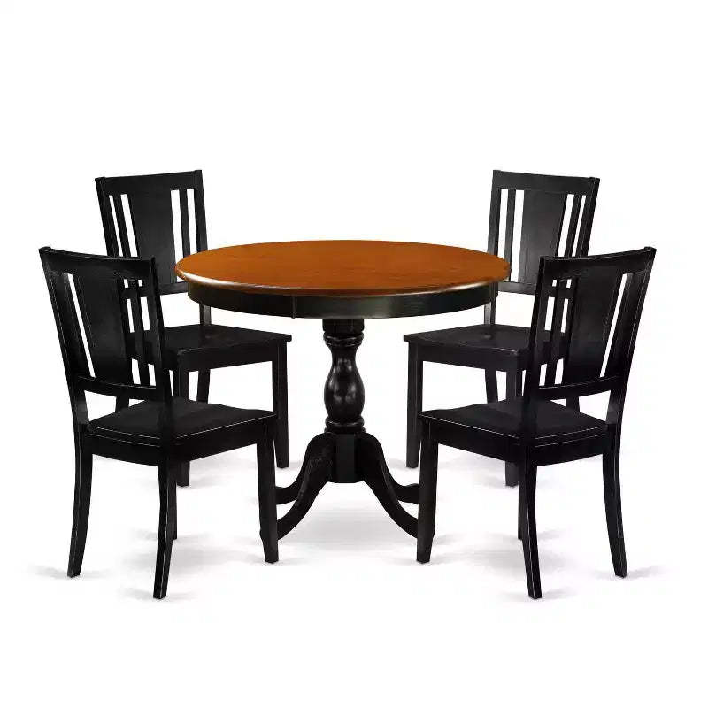 HomeStock 5-Piece Black and Cherry Finish Solid Wood Top Dining table with 4 Chairs