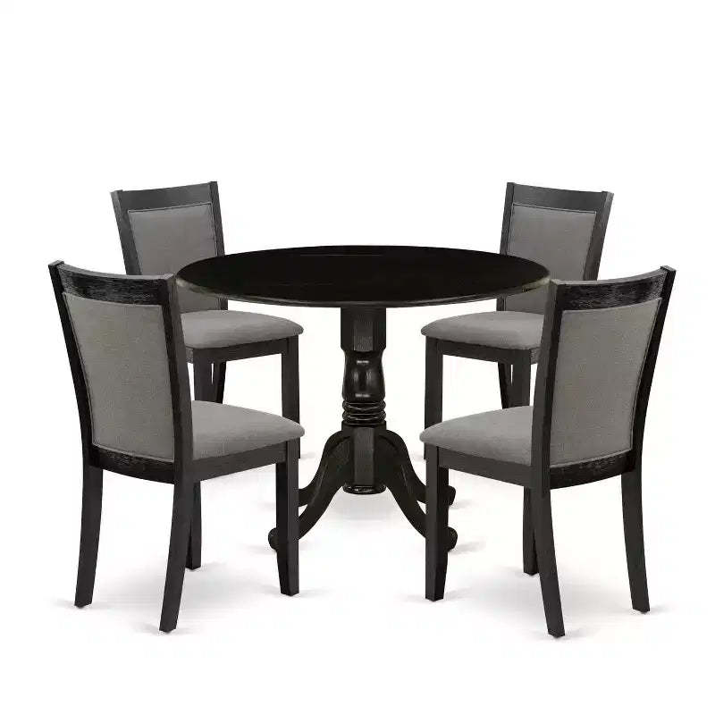 HomeStock 5-Piece Natural Oak Finish Solid Wood Top Dining table with 4 Chairs with Drop Leaf Lattice Back