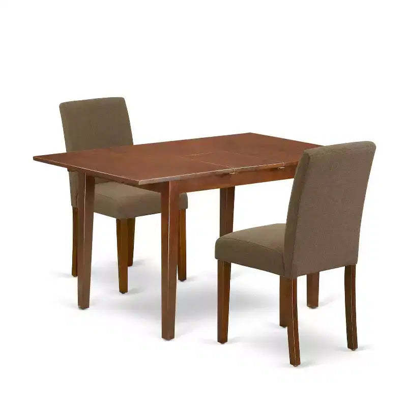 Kitchen Table Set 3pc Rectangle Dining Table W/Leaf & 2 Parsons Chairs - Rustic Linen Fabric