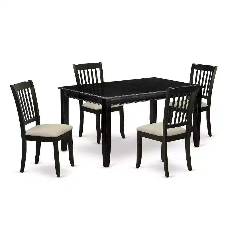 HomeStock 5-Pc Black Finish Solid Wood Top - Rectangular Dining Room Set - Seats 4