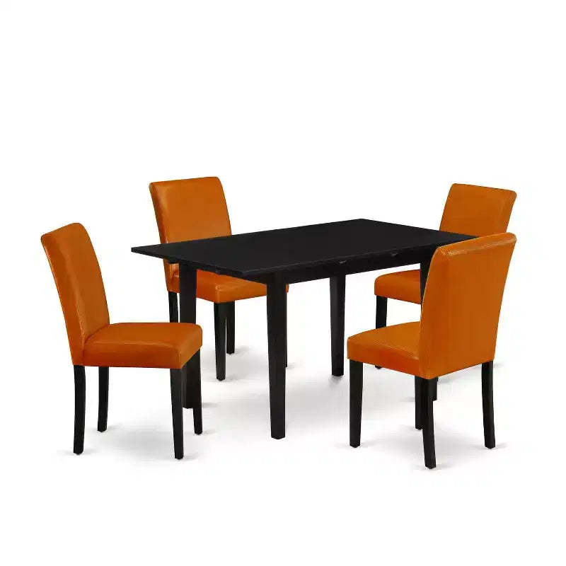 HomeStock 5-Pc Black Finish Solid Wood Top-Rectangular Upholstered Dining Room Set with Butterfly Leaf-Seats 4