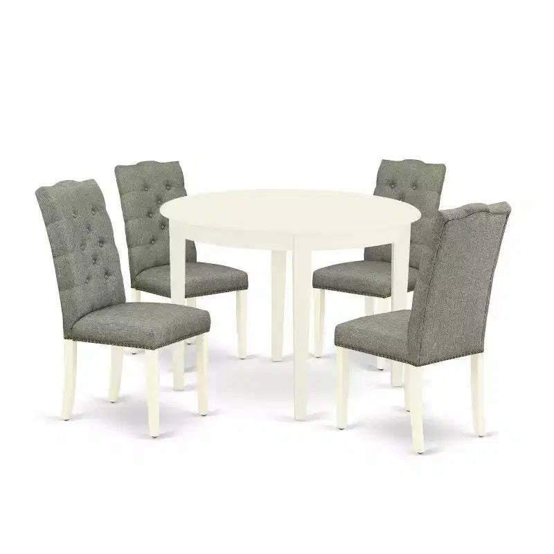 HomeStock 5-Pc Linen white Solid Wood Top-Round Dining Room Set-Seats 4