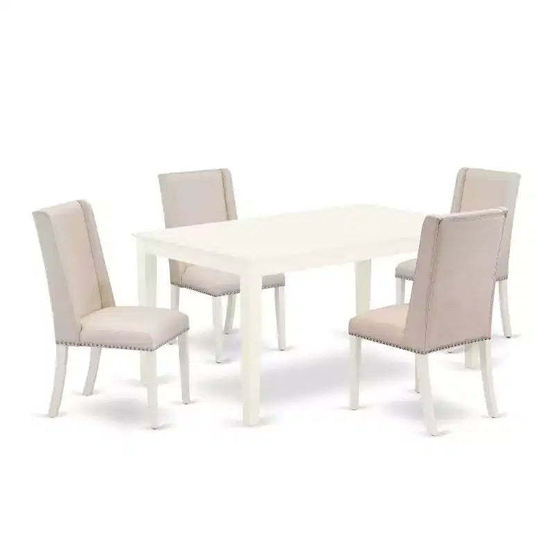 HomeStock 5-Pc Linen White Finish Solid Wood Top - Rectangular Dining Room Set - Seats 4