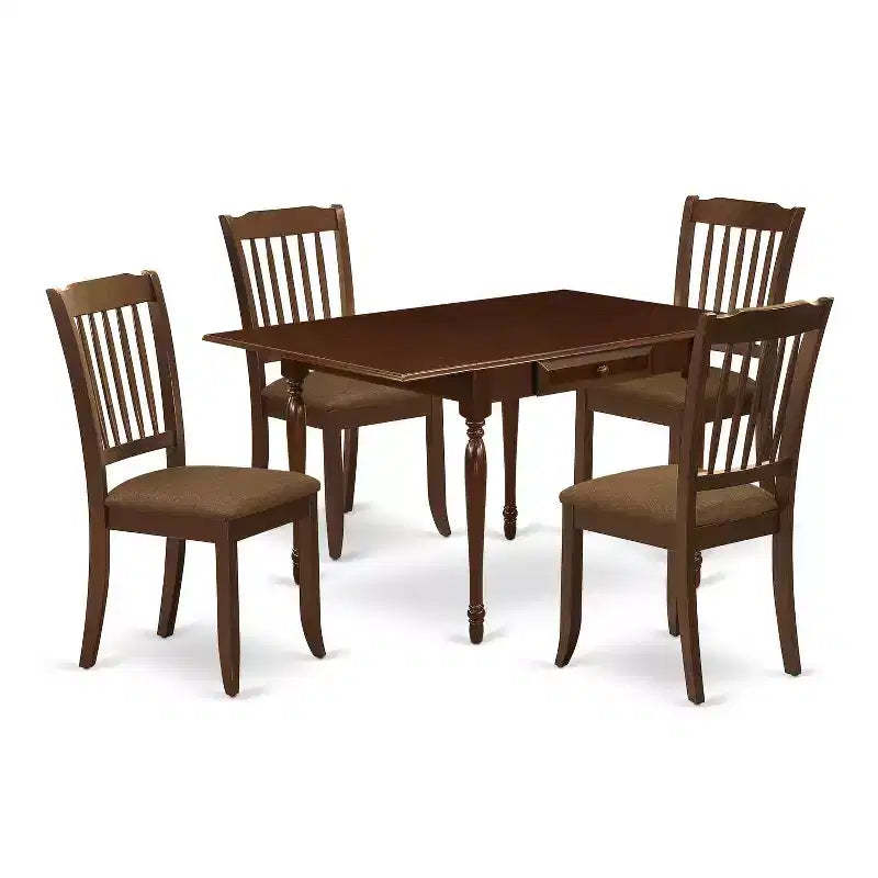 HomeStock 5-Pc Mahogany Finish Solid Wood Top - Dining Room Set with Dropleaf - Seats 4