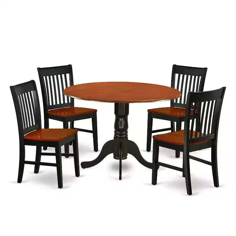 Art Nouveau Dining Set - 5 Piece Kitchen Table & Chairs - 42 Round Table, Black Cherry Finish