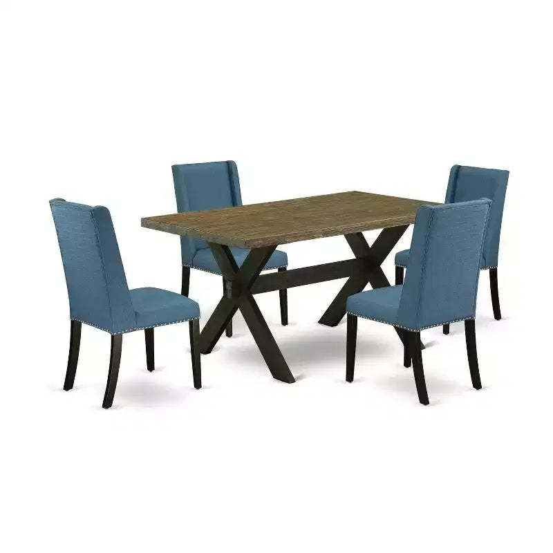 5-Piece Distressed Jacobean Finish Solid Wood Top Dining table with 4-Chairs with