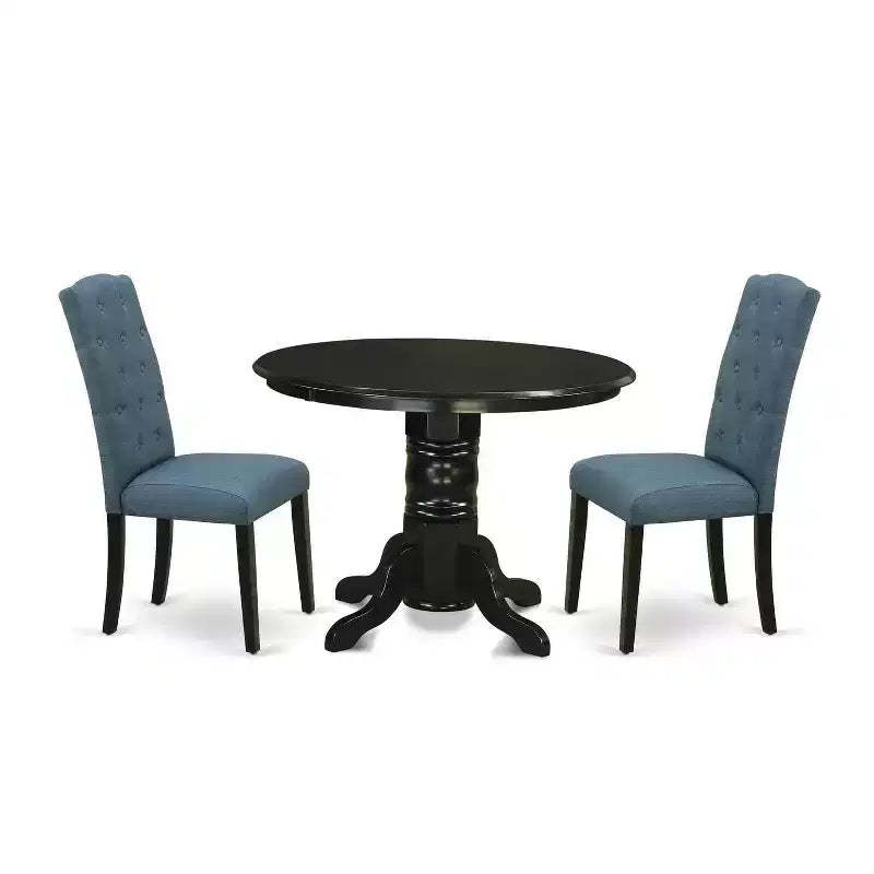HomeStock 3-Pc Black Finish Solid Wood Top - Round Dining Room Set - Seats 4