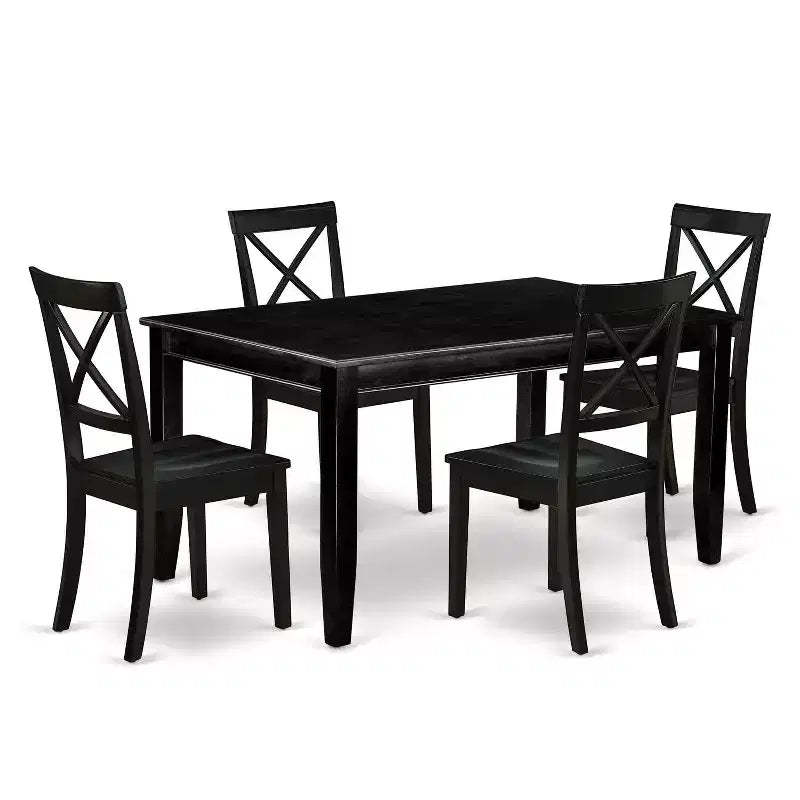 HomeStock 5-Piece Rectangle Black Finish Solid Wood Top Dining Table with 4 Chairs