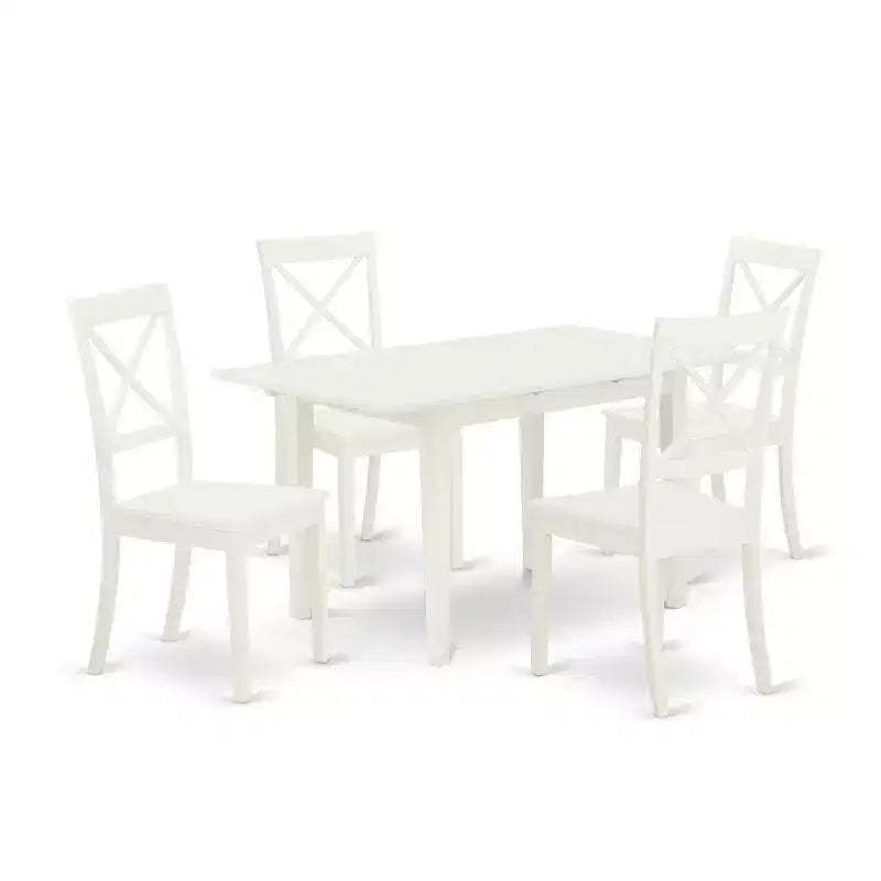 HomeStock 5-Pc Buttermilk and Cherry Solid Wood Top - Rectangular Dining Room Set with Butterfly Leaf - Seats 4
