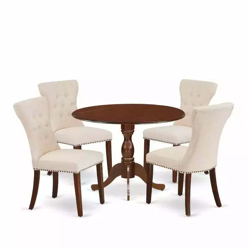 HomeStock 5-Piece Mahogany Finish Solid Wood Top Dining table with 4 Chairs