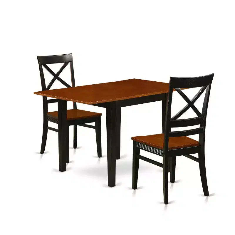 HomeStock 3-Pc Black and Cherry Finish Rectangular Solid Wood Top Dining Table Set