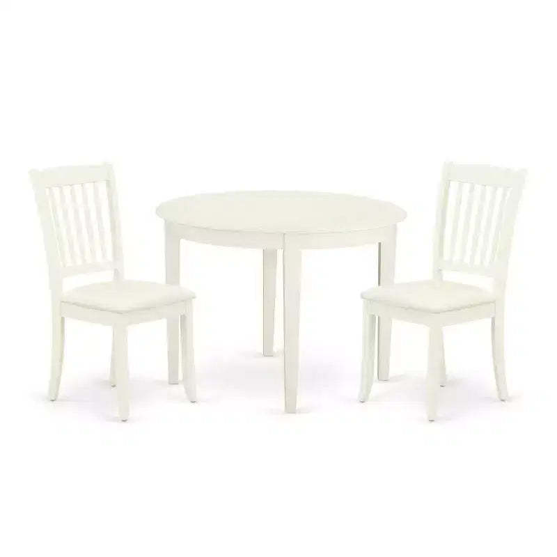 3Pc Dinette Set - Kitchen Table & 2 Dining Chairs - White Finish - Small Space Friendly