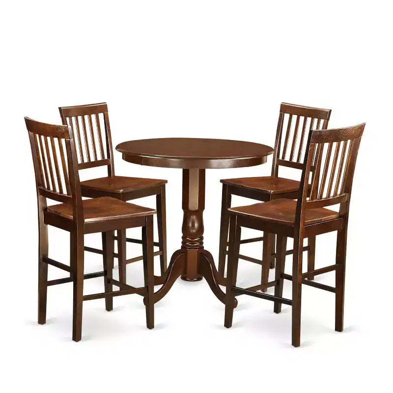 Counter Height Dining Set - 5 Piece Round Table & 4 Chairs - Modern Kitchen Set