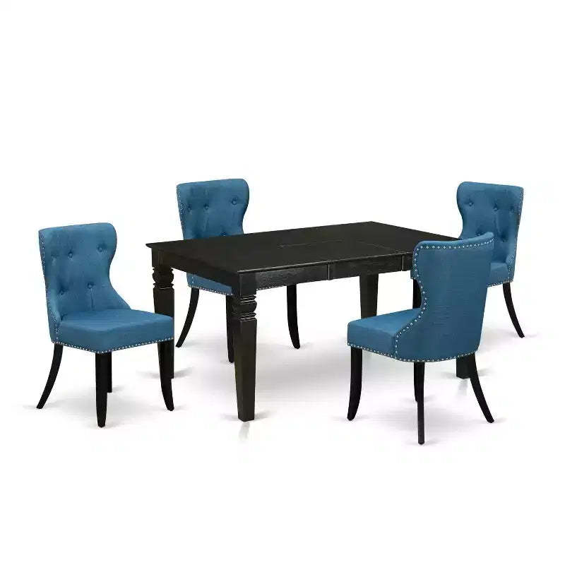 HomeStock 5-Piece Black Finish Solid Wood Top Dining table with 4 Chairs