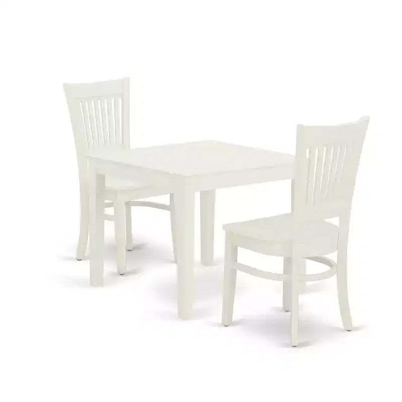 Linen White 3-Piece Wood Dining Set - Small Rectangular Table & 2 Modern Chairs