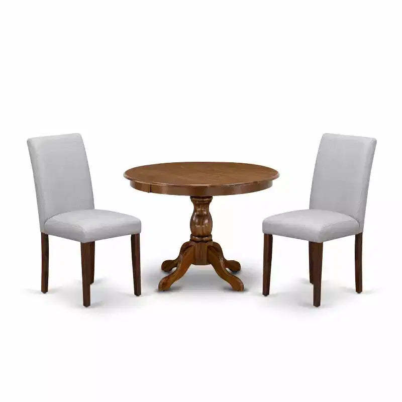 3-Piece Acacia Walnut Finish Solid Wood Top - Round Upholstered Dining Room Set (Seats-4)