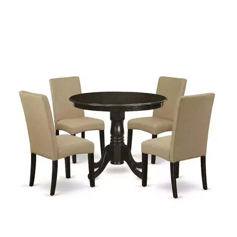 HomeStock 5-Piece Round Cappuccino Finish Solid Wood Top Dining Table with 4 Parson Chair