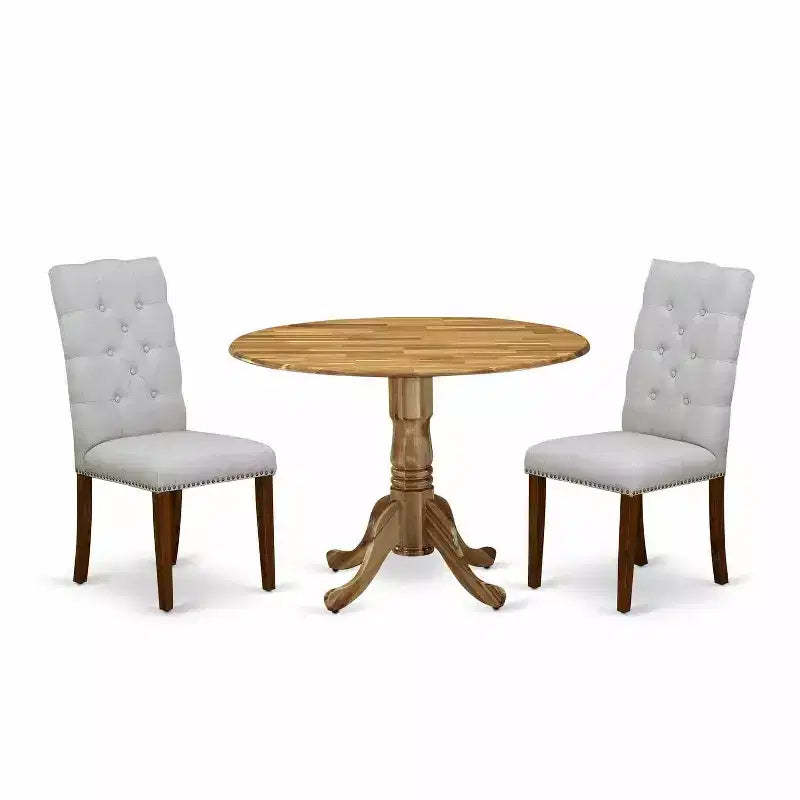 HomeStock 3-Pc Natural Oil Finish Solid Wood Top - Round Dining Room Set - Seats 4