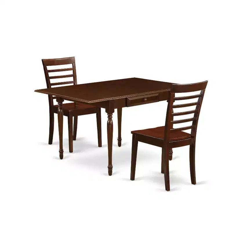 HomeStock 3-Pc Mahogany Finish Solid Wood Top with Dropleaf Dining Table Set