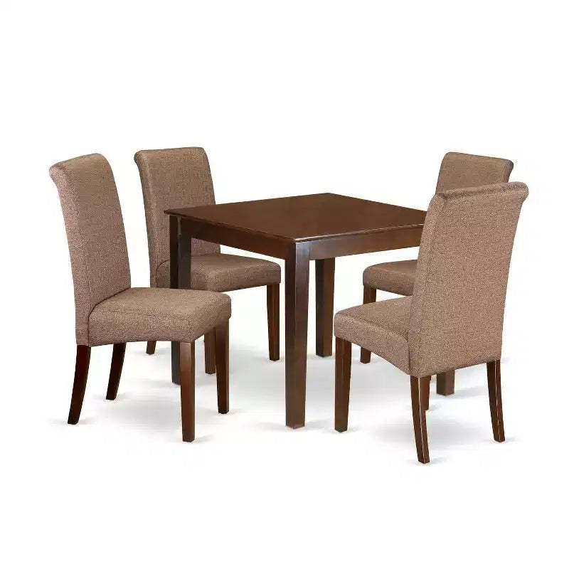 Seaside Dining Set 5 Piece - Square Table & 4 Parson Chairs - Linen Fabric - 36x36 Inch