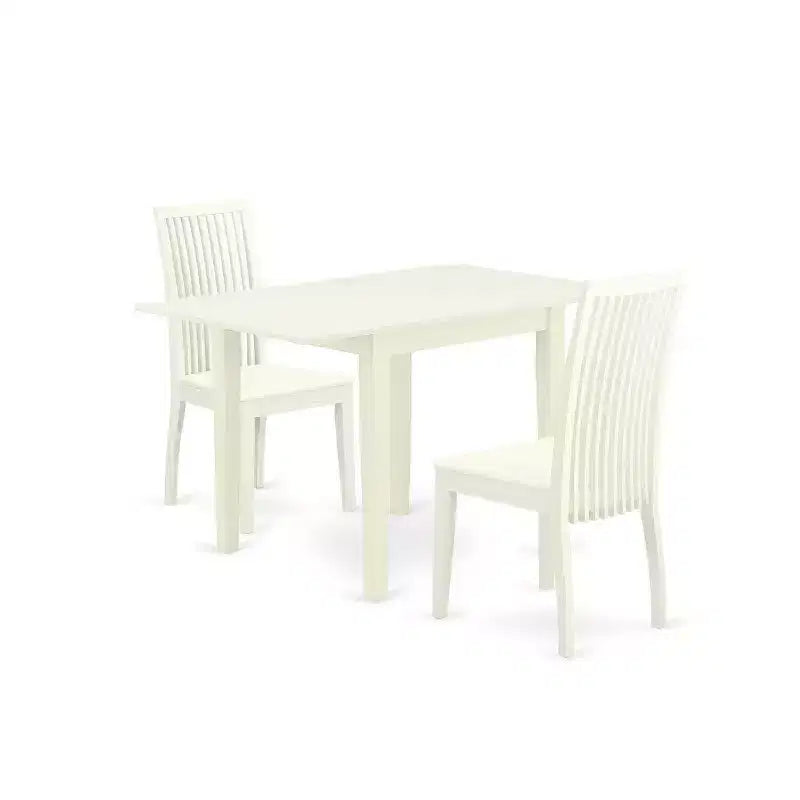 HomeStock 3-Pc Linen White Finish Solid Wood Top Dining Table Set