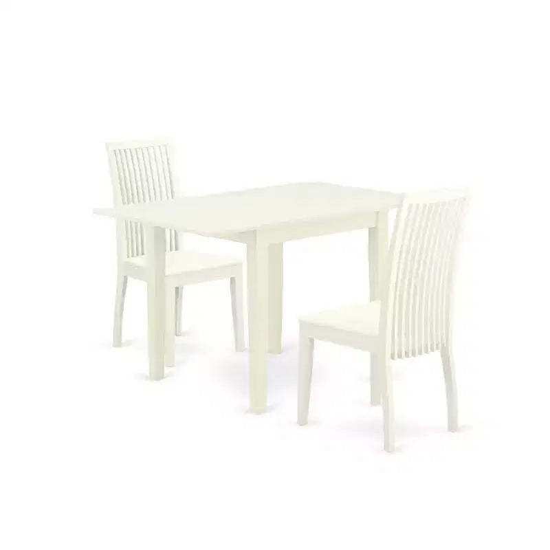 HomeStock 3-Pc Linen White Finish Solid Wood Top Dining Table Set