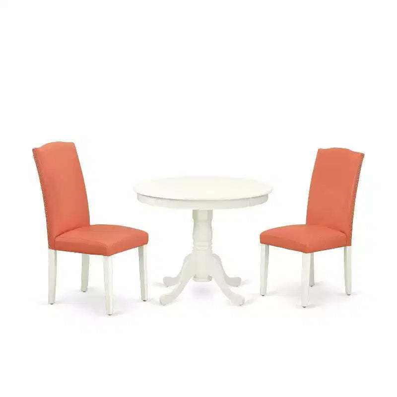 Round Dining Table Set - 36 Inch Table & 2 Chairs - Pink Flamingo & Linen White