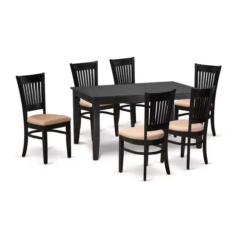 HomeStock 7-Pc Rectangle Black Finish Solid Wood Top Dining Table with 6 Chairs with Slat Back