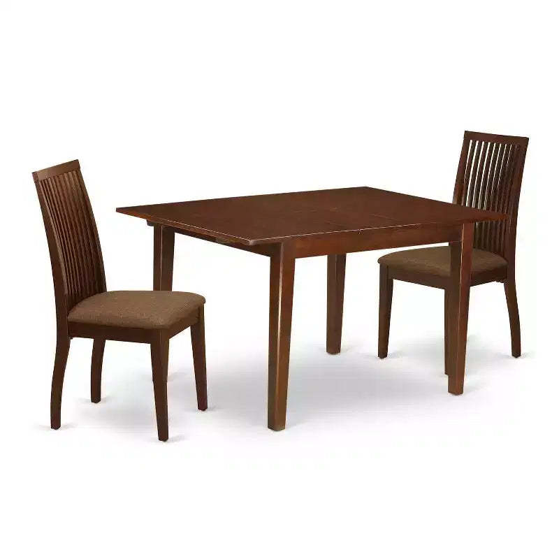 HomeStock 3-Pc Mahogany Finish Rectangular Solid Wood Top With Butterfly Leaf Dining Table Set