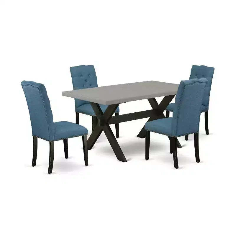 5-Piece Natural Oak Finish Solid Wood Top Dining table with 4 Chairs with