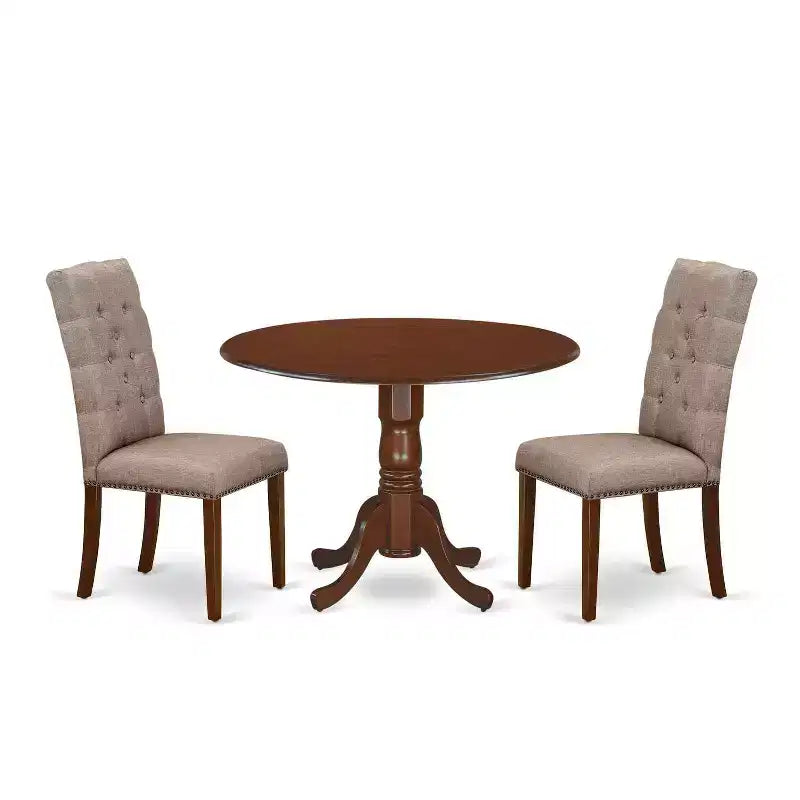 HomeStock 3-Pc Mahogany Finish Solid Wood Top - Round Dining Room Set - Seats 4