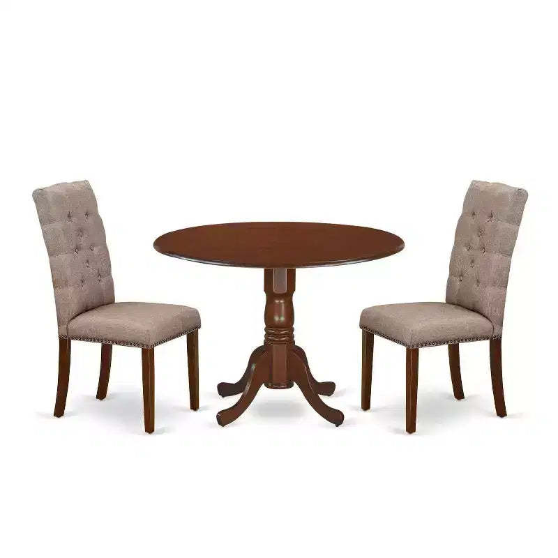 HomeStock 3-Pc Mahogany Finish Solid Wood Top - Round Dining Room Set - Seats 4