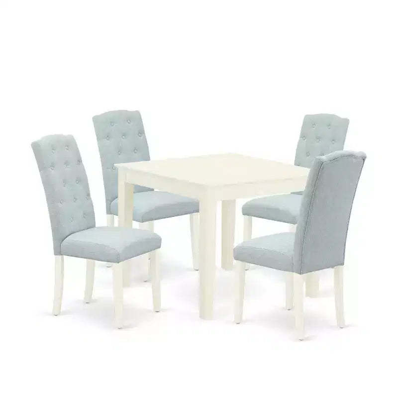 HomeStock 5-Pc Linen White Finish Solid Wood Top - Square Dining Room Set - Seats 4