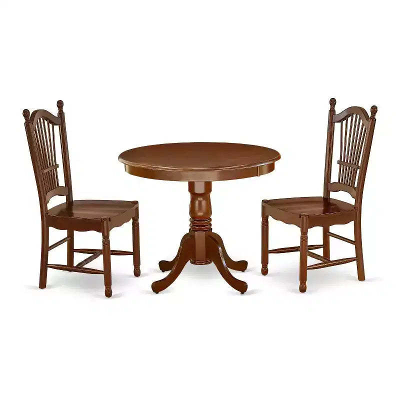 French Country Dining Set 3Pc Table & Chairs - 36 Inch Round Wood Table with 2 Seats
