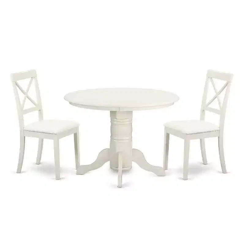 3 Piece Dinette Set - Round Kitchen Table & 2 Dining Chairs - Small Space Design