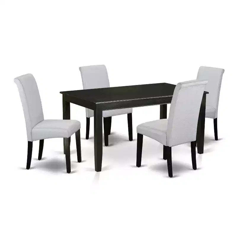 Coastal Kitchen Table Set 5 Piece - Linen Gray Fabric Parsons Chairs - Modern Dining Room Furniture