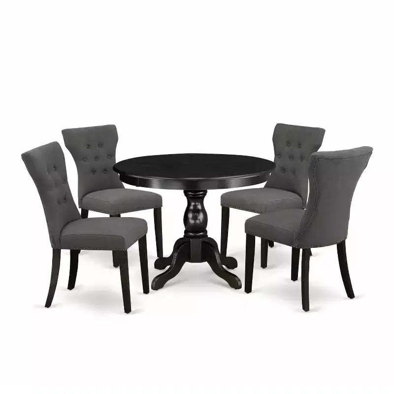 HomeStock 5-Piece Wire Brushed Black Finish Solid Wood Top Dining table with 4 Chairs