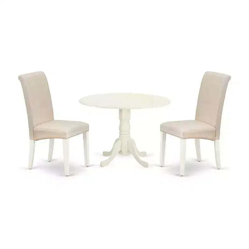 HomeStock 3-Piece Round Buttermilk and Cherry Finish Solid Wood Top Dining Table with 2-Parson Chairs with Drop Leaf
