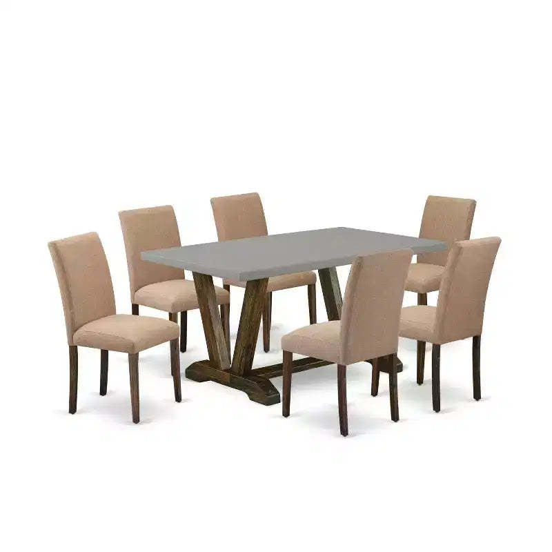 HomeStock 7-Pc Multi-Color Solid Wood Top-Rectangular Upholstered Dining Room Set with High Back-Seats 4