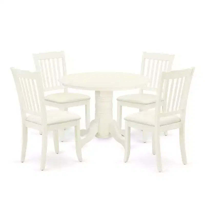 HomeStock 5-Piece Round Buttermilk and Cherry Finish Solid Wood Top Dining table with 4-Chairs with Slat Back
