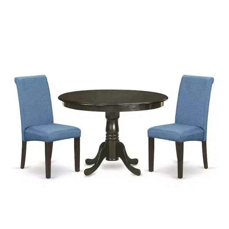 Small Round Dining Table Set - 3 Piece Round Table with Parsons Chairs - Glam Gothic Style