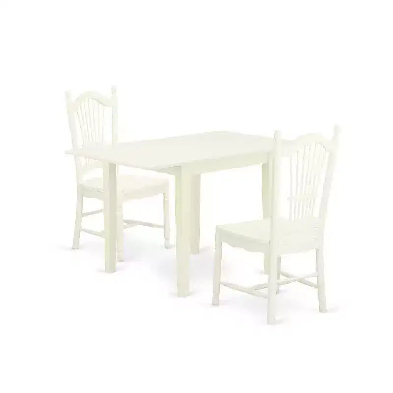 Modern Dining Table Set 3 Pcs - Linen White Wood Table & Chairs - Kitchen Dinette Set
